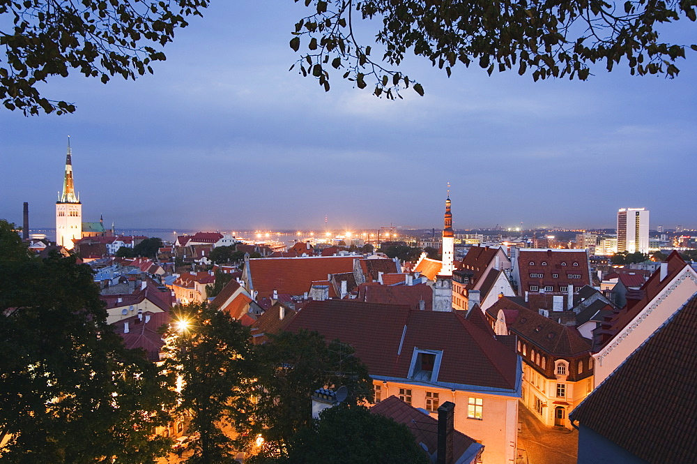 Skyline of Old Town including St. Olav church, UNESCO World Heritage Site, Tallinn, Estonia, Baltic States, Europe