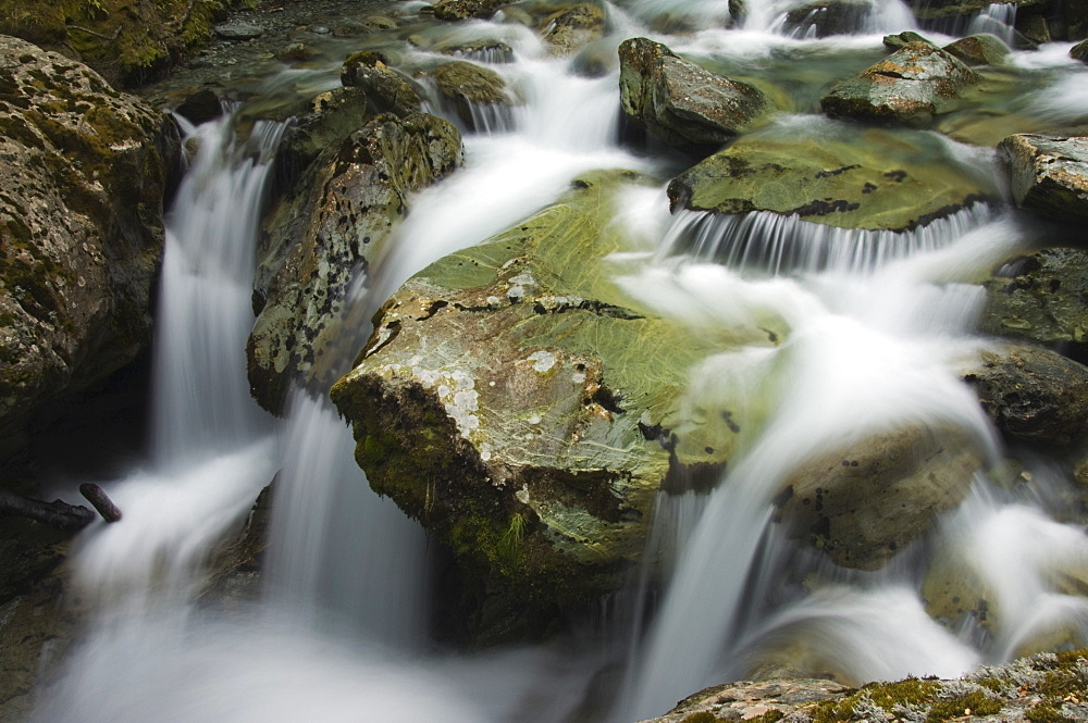 A waterfall on the Routeburn Track, one of the great walks of New Zealand, Fiordland National Park, South Island, New Zealand, Pacific