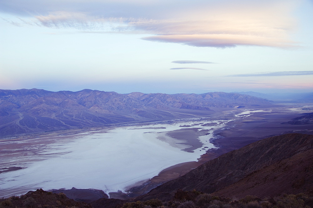 Sunrise over Badwater and the Panamint Range from Dantes View, Death Valley National Park, California, United States of America, North America