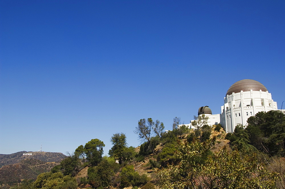 Griffiths Observatory and Hollywood sign in distance, Los Angeles, California, United States of America, North America