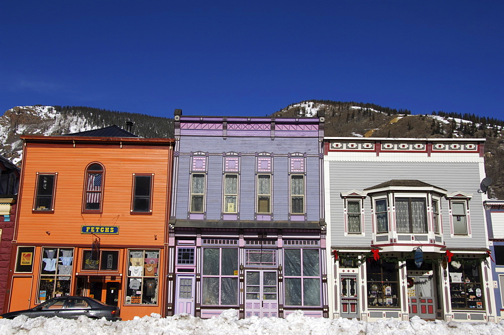 Colourful buildings in the Wild West old silver mining town of Silverton, Colorado, United States of America, North America