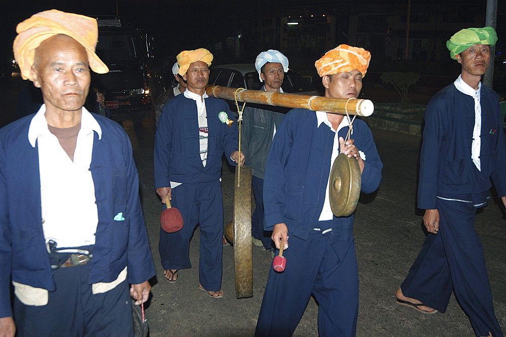 Night time parade at Taunggi hot air balloon festival, Taunggi, Myanmar (Burma), Asia