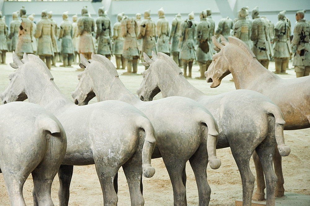 Pit 1, Mausoleum of the first Qin Emperor housed in The Museum of the Terracotta Warriors opened in 1979 near Xian City, Shaanxi Province, China, Asia