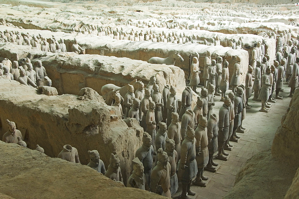 Pit 1, Mausoleum of the first Qin Emperor housed in The Museum of the Terracotta Warriors opened in 1979 near Xian City, Shaanxi Province, China, Asia