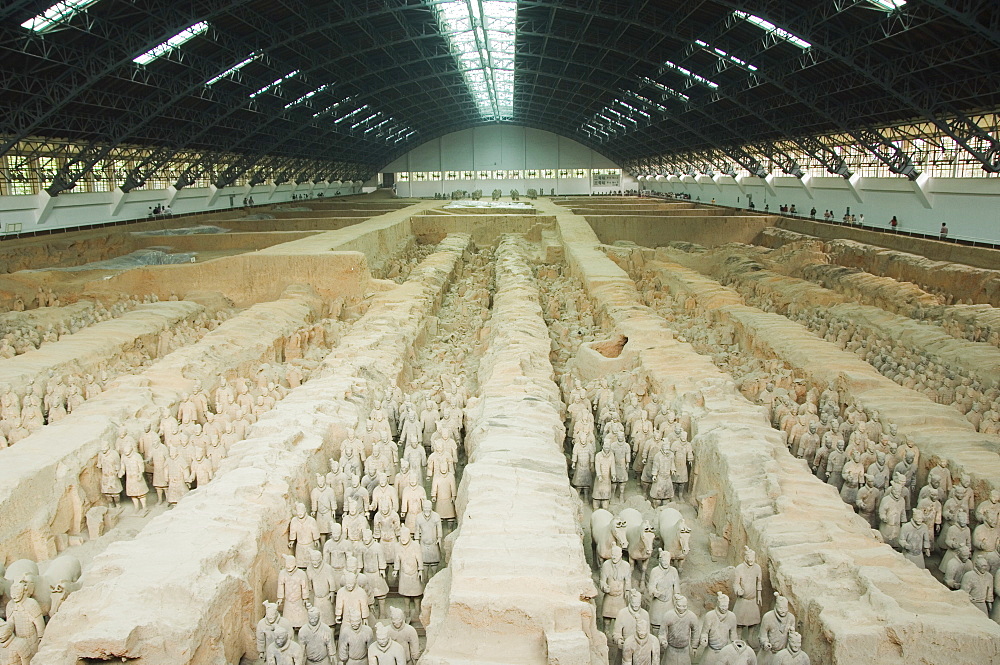 Pit 1, Mausoleum of the first Qin Emperor housed in The Museum of the Terracotta Warriors opened in 1979 near Xian City, Shaanxi Province, China, Asia