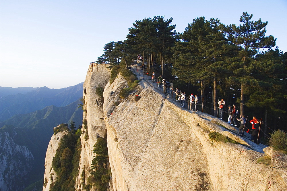 Chinese people waiting for sunrise on top of Hua Shan, a granite peaked mountain, 2160m, Shaanxi Province, China, Asia