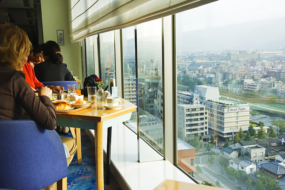 Breakfast dining room with view of city centre in Hotel Okura, Kyoto, Honshu Island, Japan, Asia