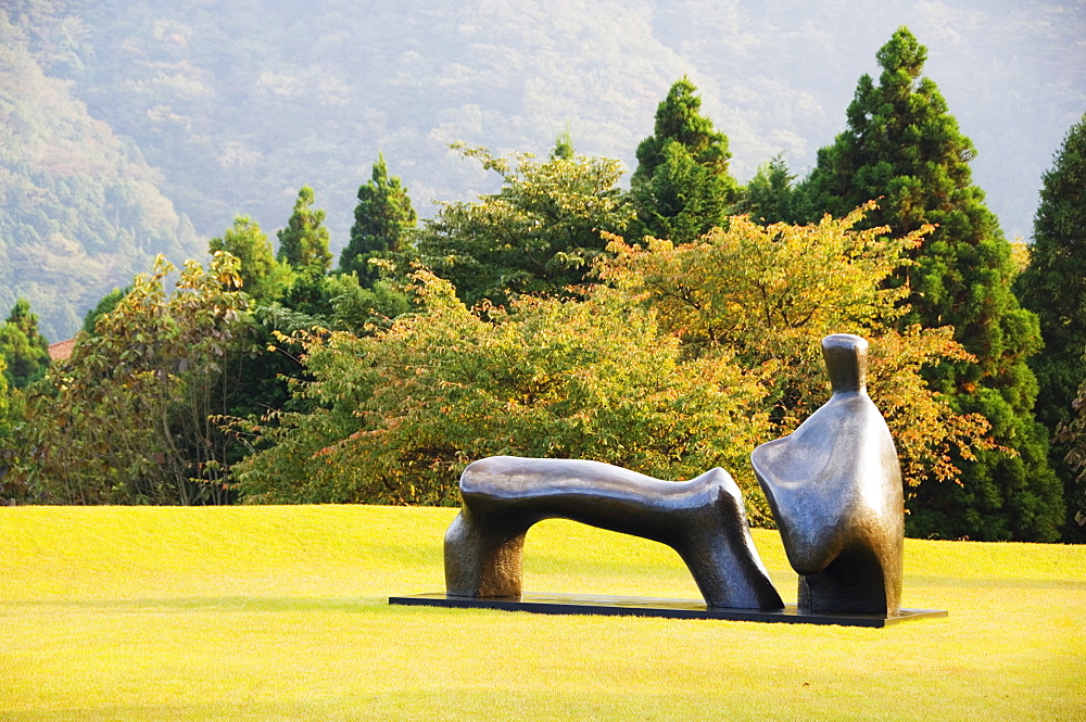 A reclining bronze sculpture at Chokokunomori Sculpture Park, Fuji Hakone National Park, Kanagawa Prefecture, Honshu Island, Japan, Asia