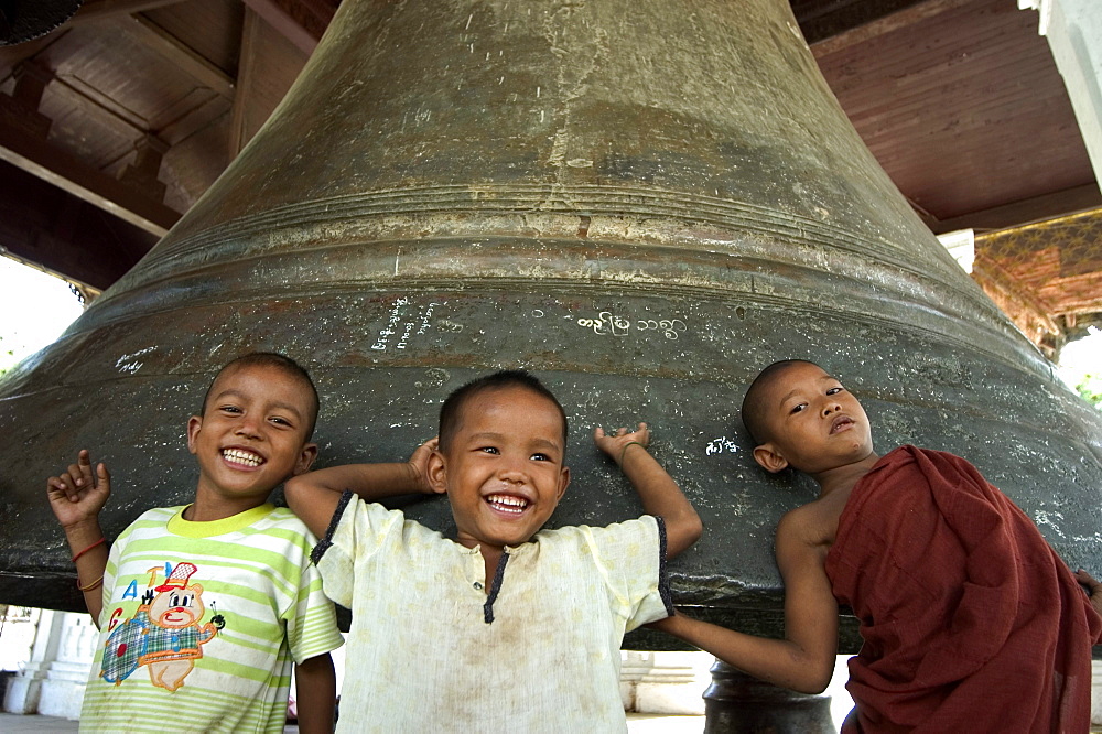 Young boys at Mingun Big Bell, Mingun, Mandalay district, Myanmar (Burma), Asia