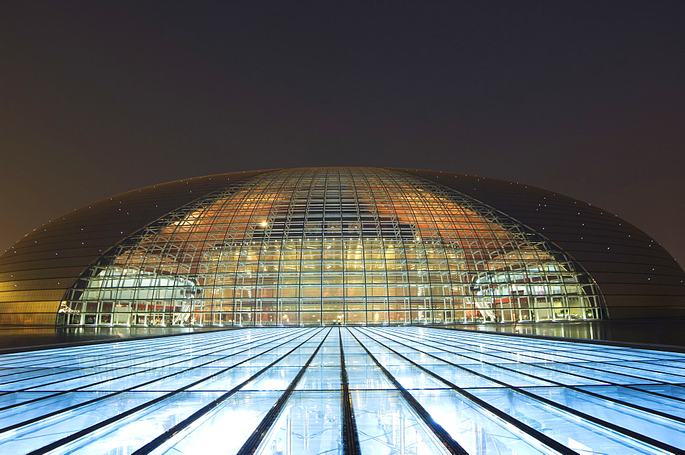 The National Theatre Opera House, also known as The Egg designed by French architect Paul Andreu and made with glass and titanium opened 2007, Beijing, China, Asia