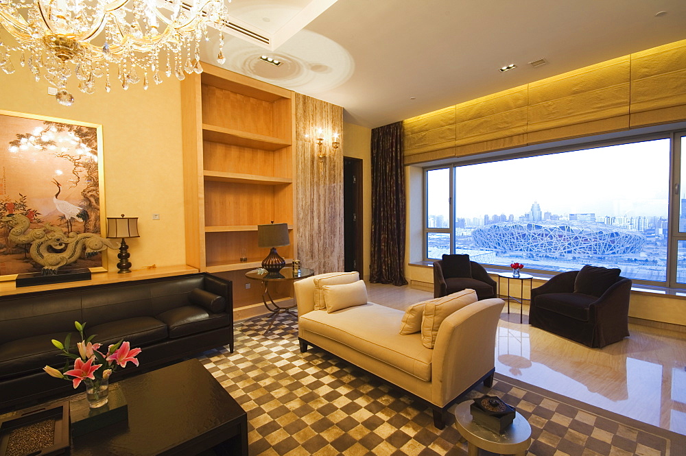 Pangu Plaza, Beijing's most expensive luxury apartment which is located at the Olympic Park and has views of the National Stadium, Beijing, China, Asia