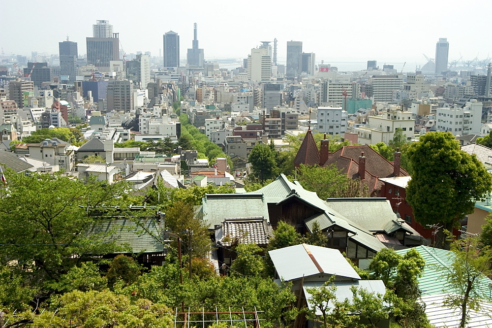 Panoramic view of city centre, Kobe city, Kansai, Honshu island, Japan, Asia