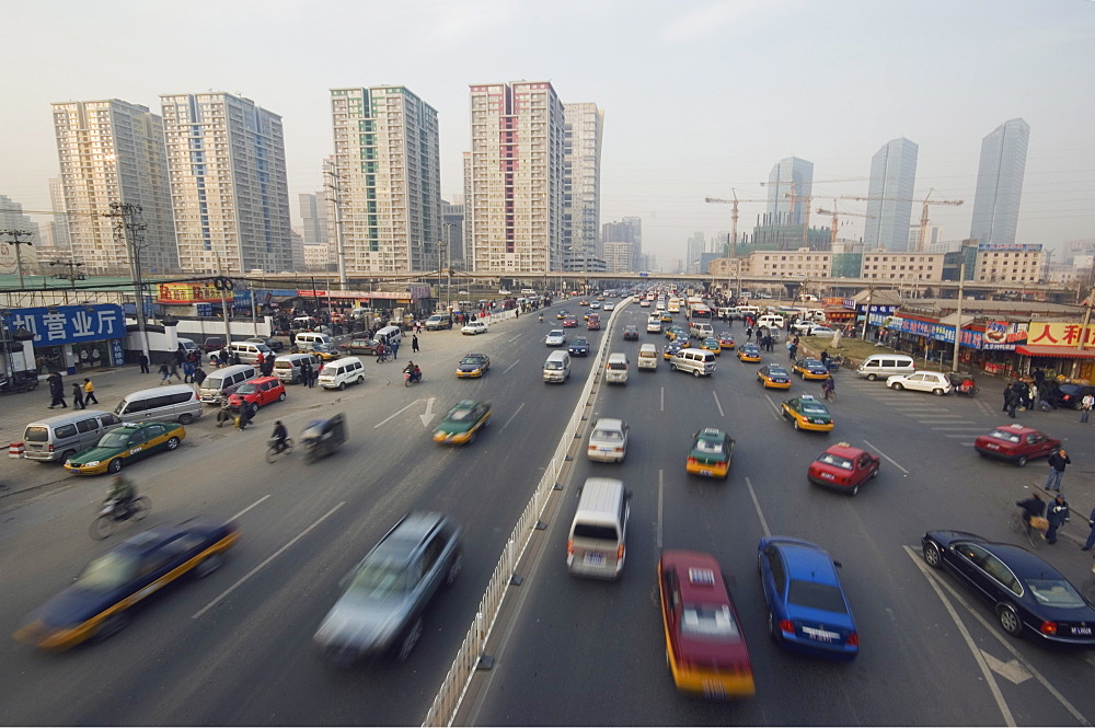 Traffic in the CBD business district, Guomao area, Beijing, China, Asia