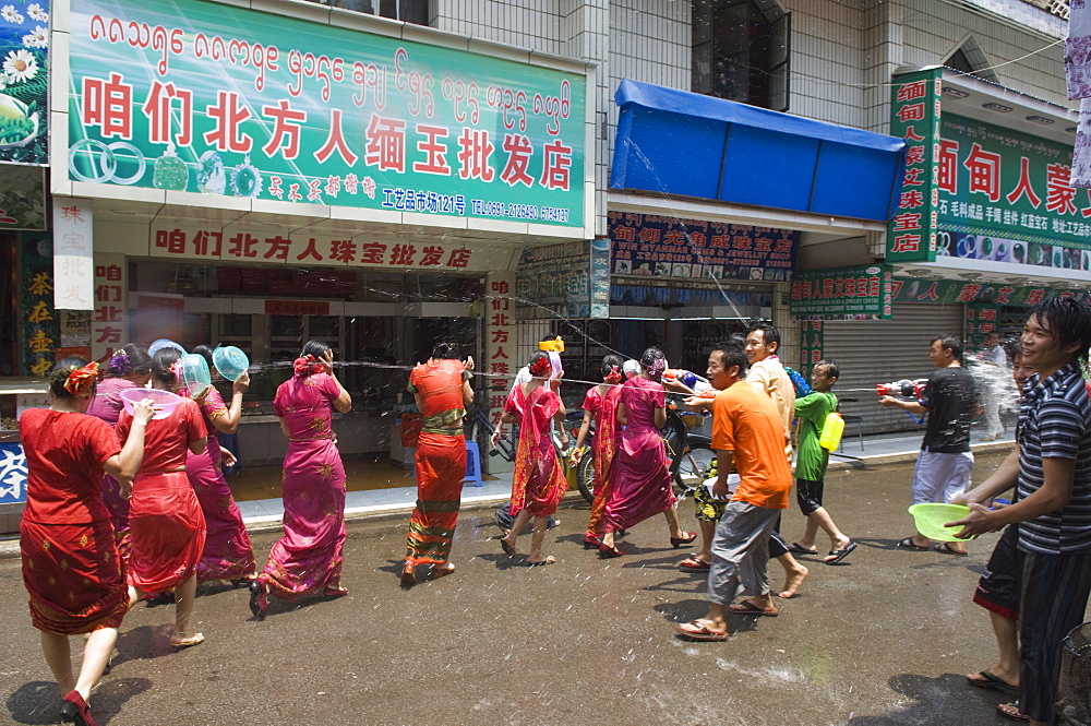 Water Splashing Festival in Jinghong town Xishuangbanna, Yunnan province, China, Asia