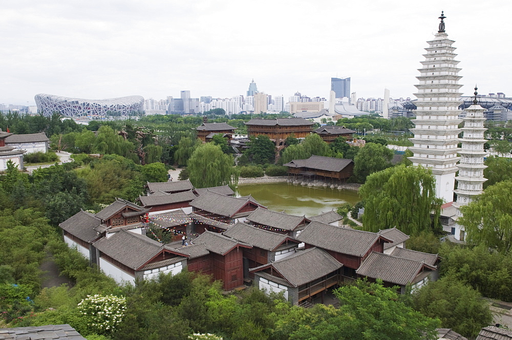 Ethnic Minorities Park and the Birds Nest National Stadium in background, Beijing, China, Asia