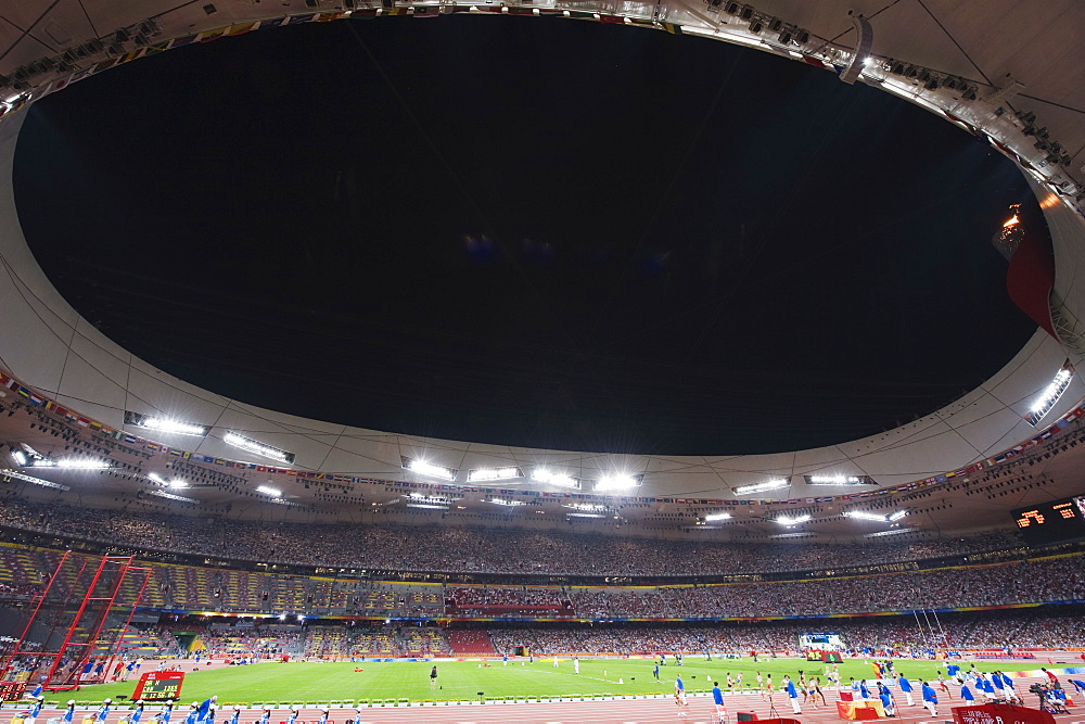 Inside the Birds Nest National Stadium during the 2008 Olympic Games, athletics competition, Beijing, China, Asia