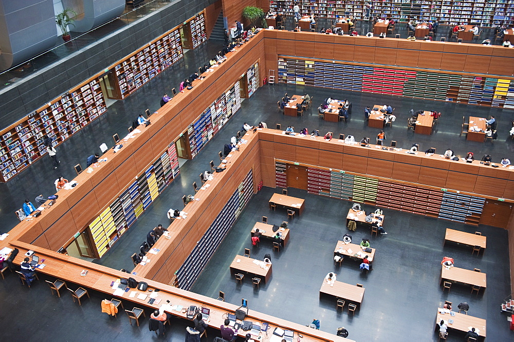 The main reading room at The National Library, Beijing, China, Asia