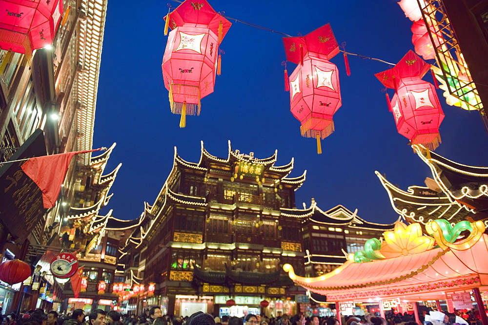 Chinese New Year decorations at Yuyuan Garden, Shanghai, China, Asia