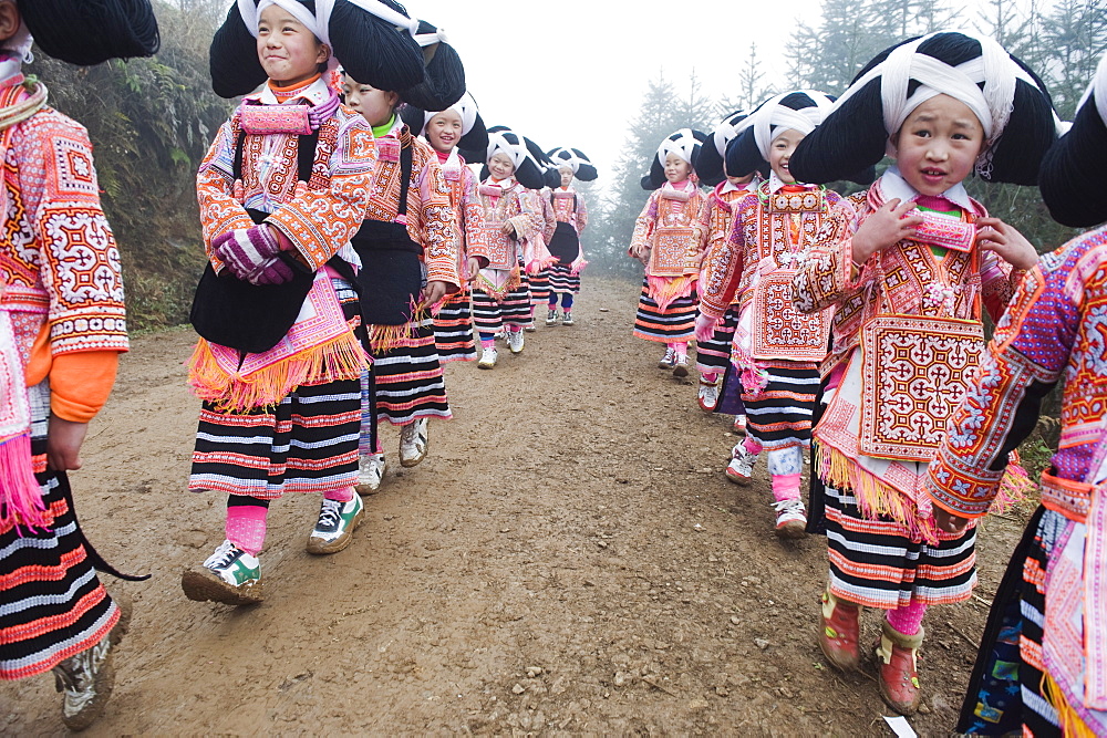 Long Horn Miao lunar New Year festival celebrations in Sugao ethnic village, Guizhou Province, China, Asia