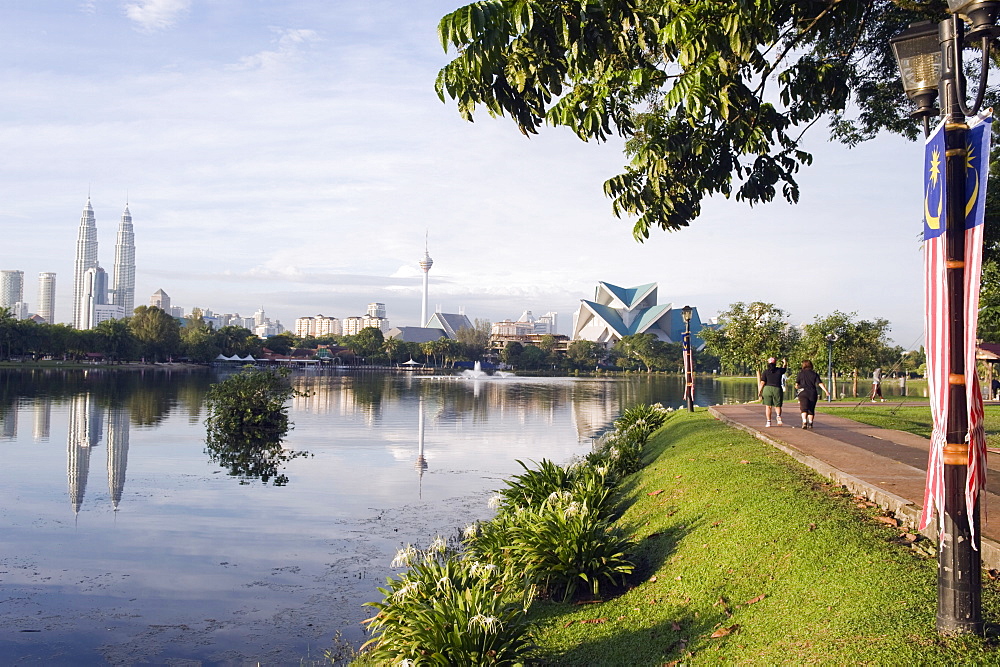 Petronas Towers, KL Tower and Istana Budaya National Theatre, Lake Titiwangsa, Kuala Lumpur, Malaysia, Southeast Asia, Asia