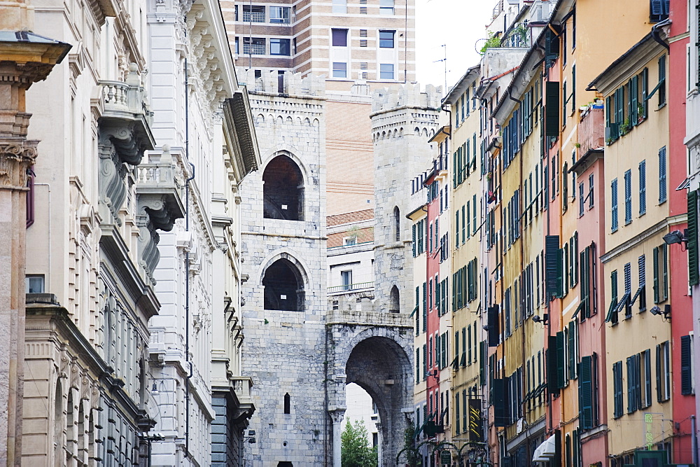 Porta dei Vacca dating from 1155, on Via del Campo, Genoa (Genova), Liguria, Italy, Europe