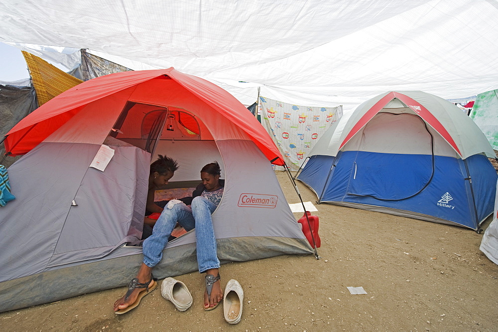 Homeless residents in a new tent city after the January 2010 earthquake, Port au Prince, Haiti, West Indies, Caribbean, Central America