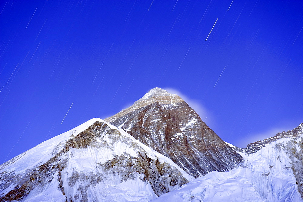 Stars above Mount Everest, 8850m, Solu Khumbu Everest Region, Sagarmatha National Park, Himalayas, Nepal, Asia