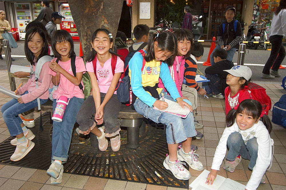 Children, students on school trip, Kyoto city, Honshu, Japan, Asia