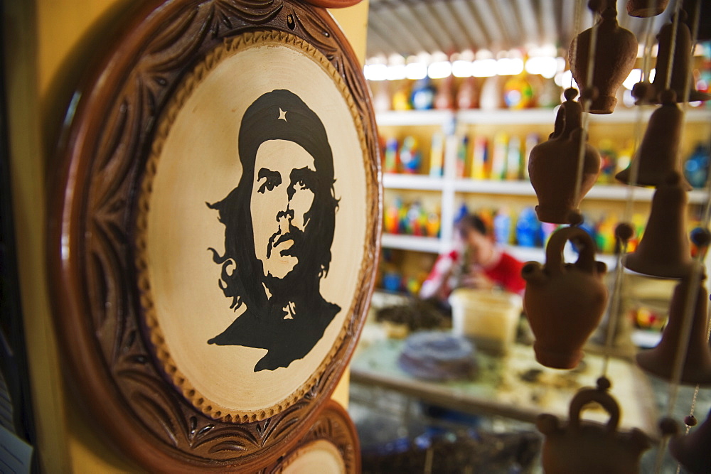 Portrait of Che Guevara at a pottery factory, Trinidad, UNESCO World Heritage Site, Cuba, West Indies, Caribbean, Central America