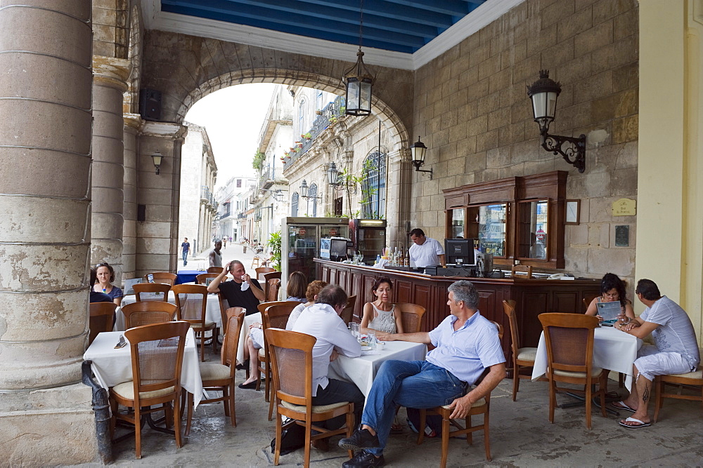 Outdoor cafe, El Patio in Plaza de la Catedral, Habana Vieja old town, UNESCO World Heritage Site, Havana, Cuba, West Indies, Caribbean, Central America