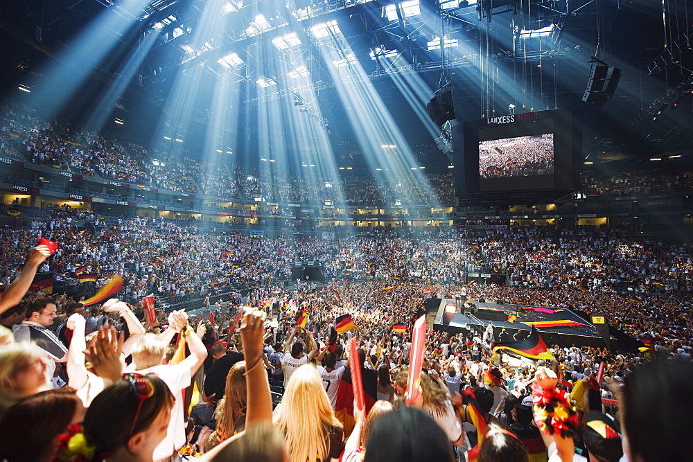 World Cup football fans at public viewing in Lanxess Arena, Cologne, North Rhineland Westphalia, Germany, Europe