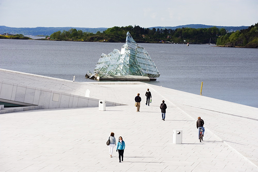 Floating art iceberg on the waterfront in Oslofjord, Oslo, Scandinavia, Europe