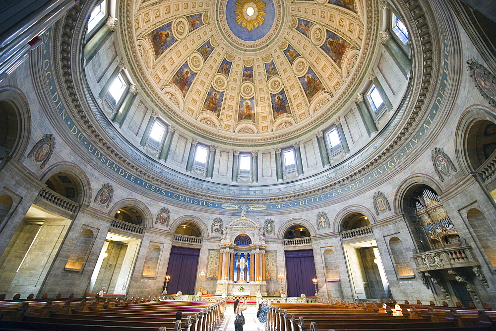 Painted domed ceiling inside Frederikskirken Church (Marmorkirken), Copenhagen, Denmark, Scandinavia, Europe