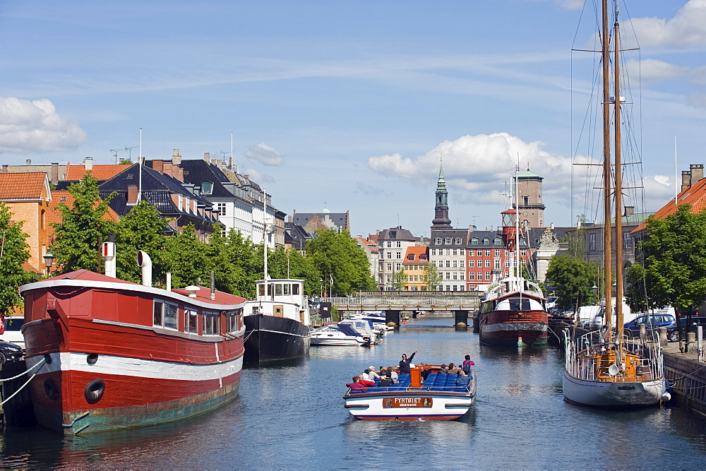 Tourist boat on a canal, Copenhagen, Denmark, Scandinavia, Europe