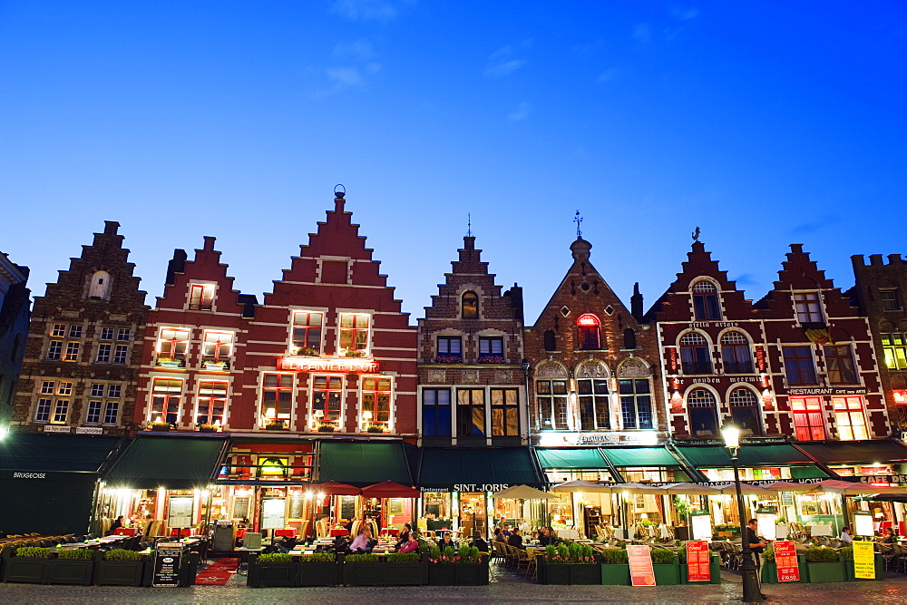 Markt (market square) illuminated at night, Old Town, UNESCO World Heritage Site, Bruges, Flanders, Belgium, Europe