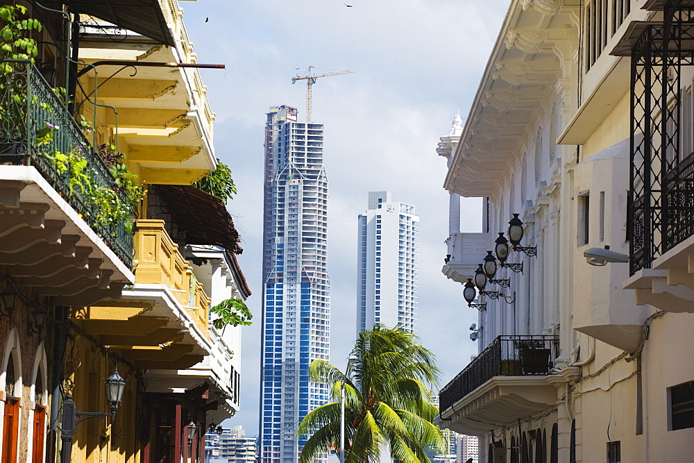 Modern skyscrapers and historical old town, UNESCO World Heritage Site, Panama City, Panama, Central America