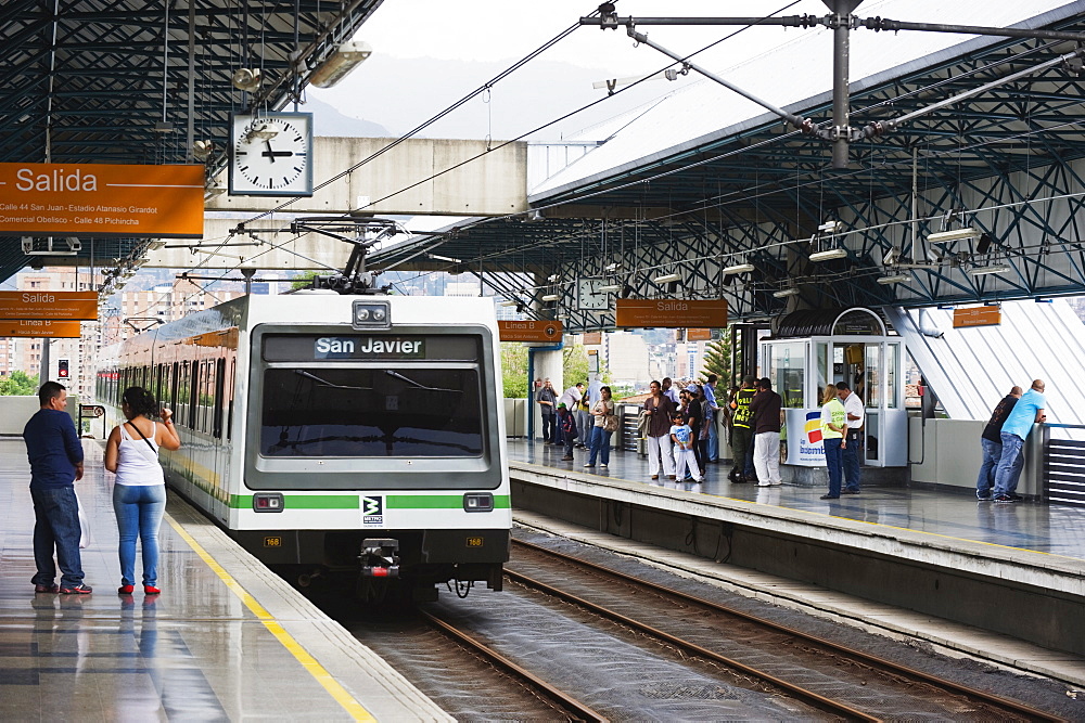 Metro line passengers, Medellin, Colombia, South America