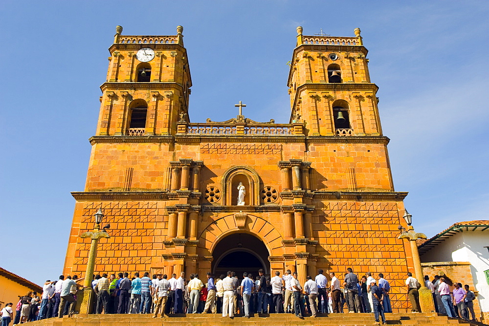 Congregation at Catedral de la Inmaculada Concepcion (Cathedral of the Immaculate Conception), Barichara, Colombia, South America