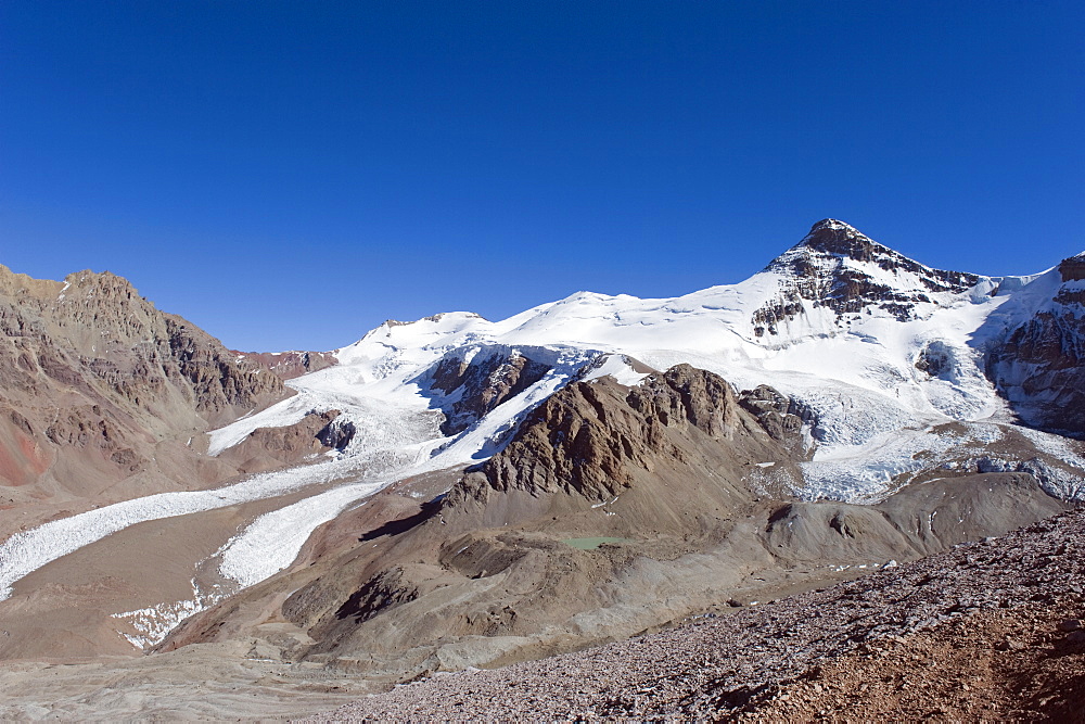 Glacier near Plaza de Mulas basecamp, Aconcagua Provincial Park, Andes mountains, Argentina, South America