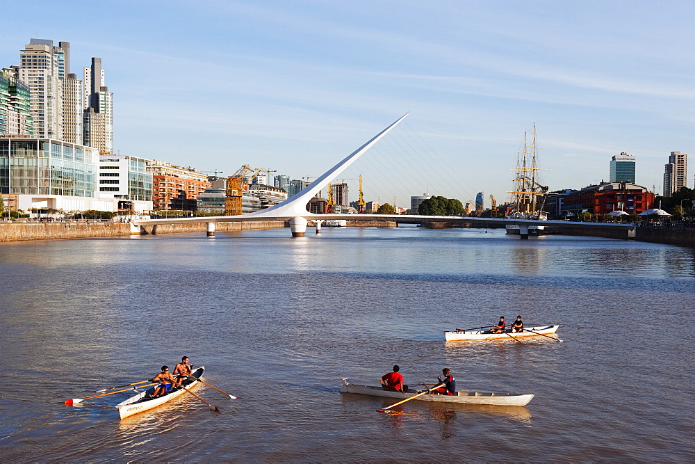 Rowing boats on Puente de la Mujer, Buenos Aires, Argentina, South America