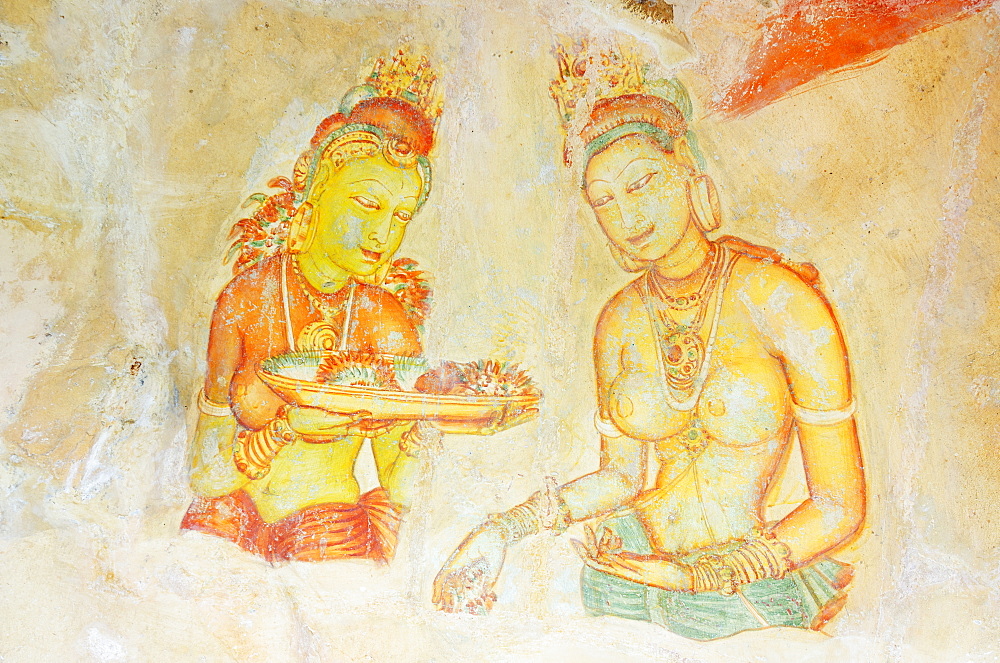 Ancient frescoes, Sigiriya, UNESCO World Heritage Site, North Central Province, Sri Lanka, Asia