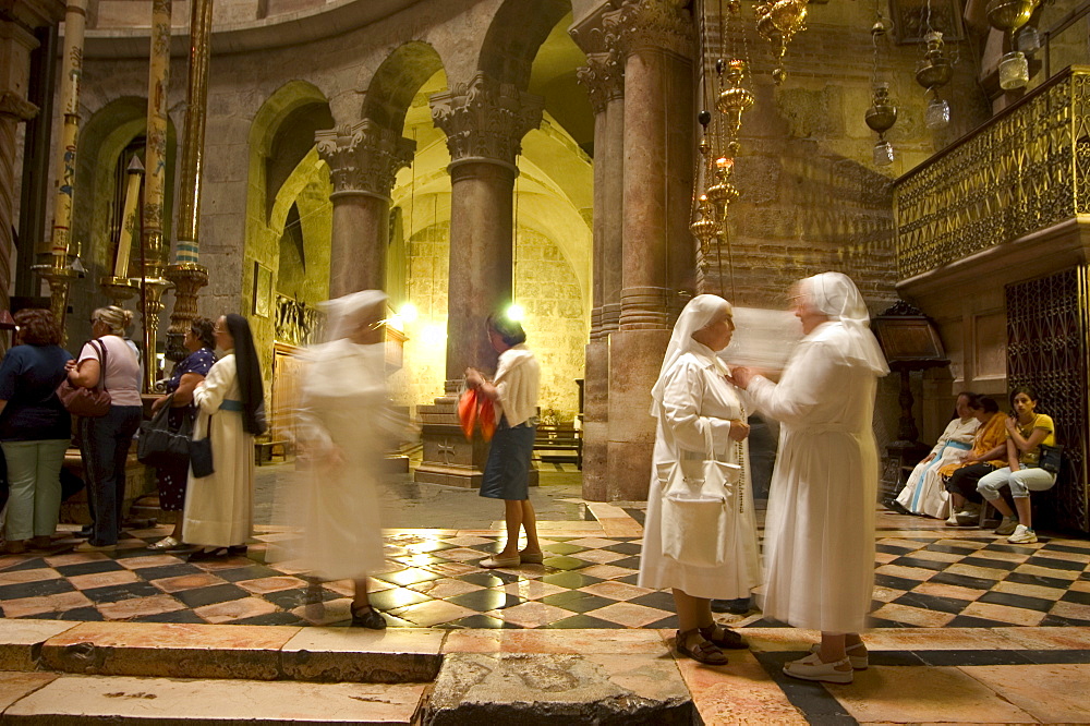 Nuns in the Church of the Holy Sepulchre, Old Walled City, Jerusalem, Israel