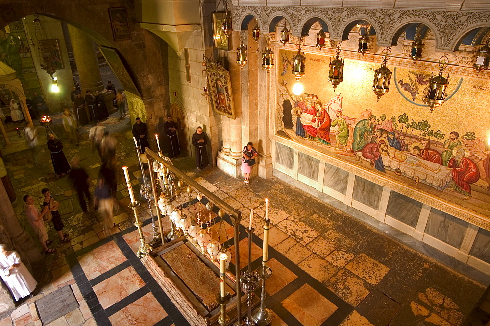 Wall painting of Jesus Christ's death, Church of the Holy Sepulchre, Old Walled City, Jerusalem, Israel, Middle East