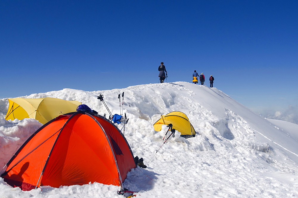 Tents on Mont Blanc, Haute-Savoie, French Alps, France, Europe 