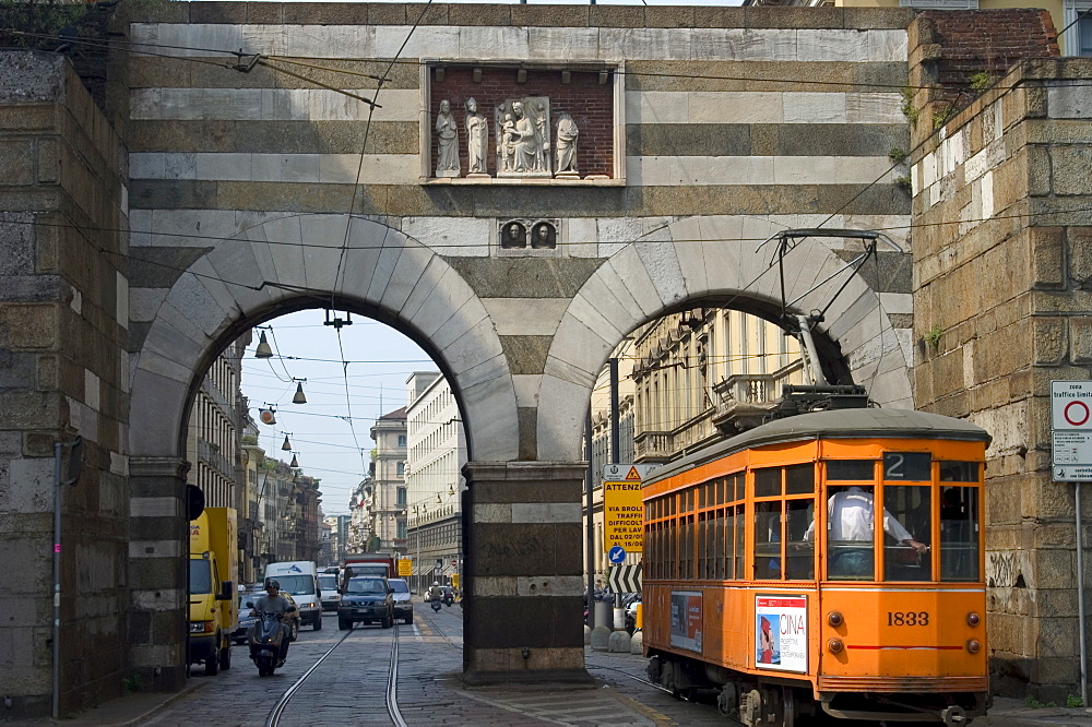 Street tram, Milan, Lombardy, Italy, Europe