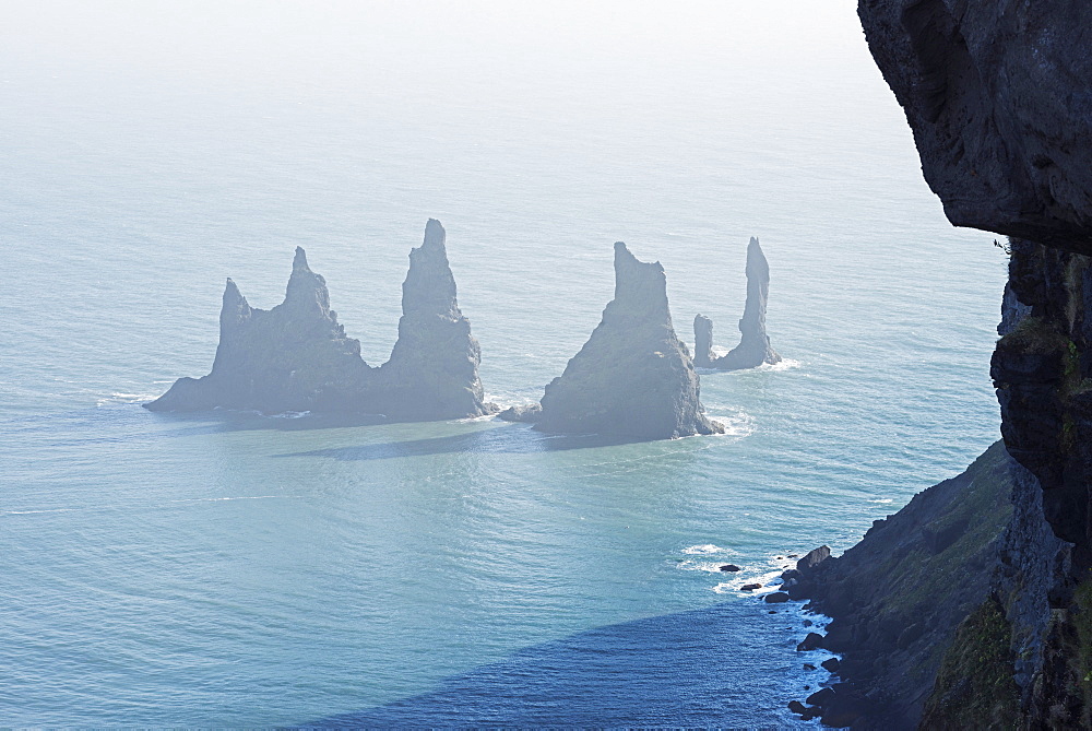 Rock stacks off the coast at Reynisdrangar, Vik, Southern Region, Iceland, Polar Regions