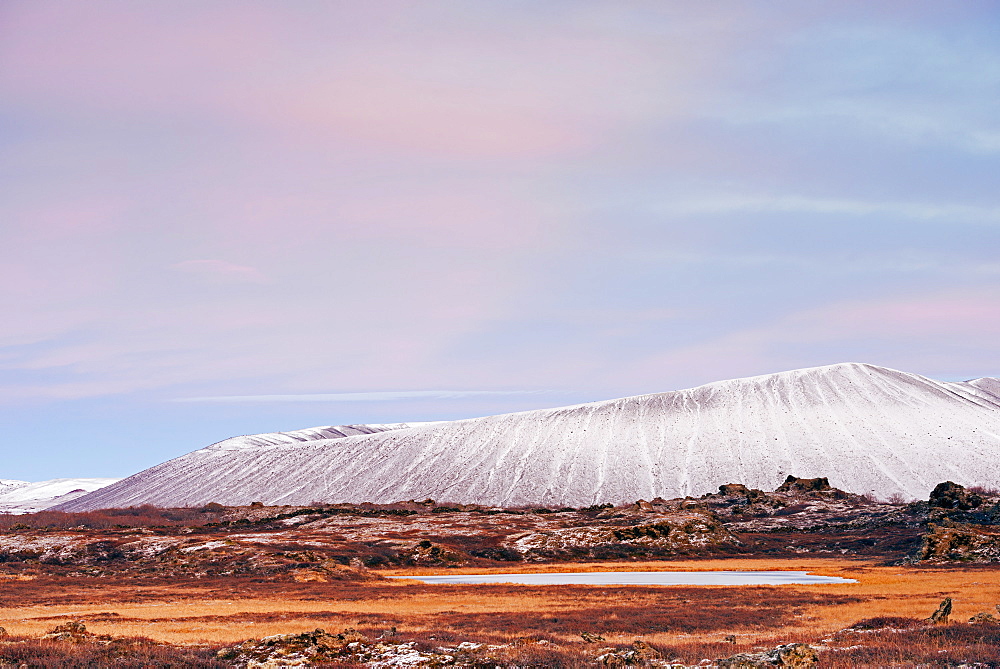 Hverfjall volcano crater at sunset, Myvatn, Iceland, Polar Regions