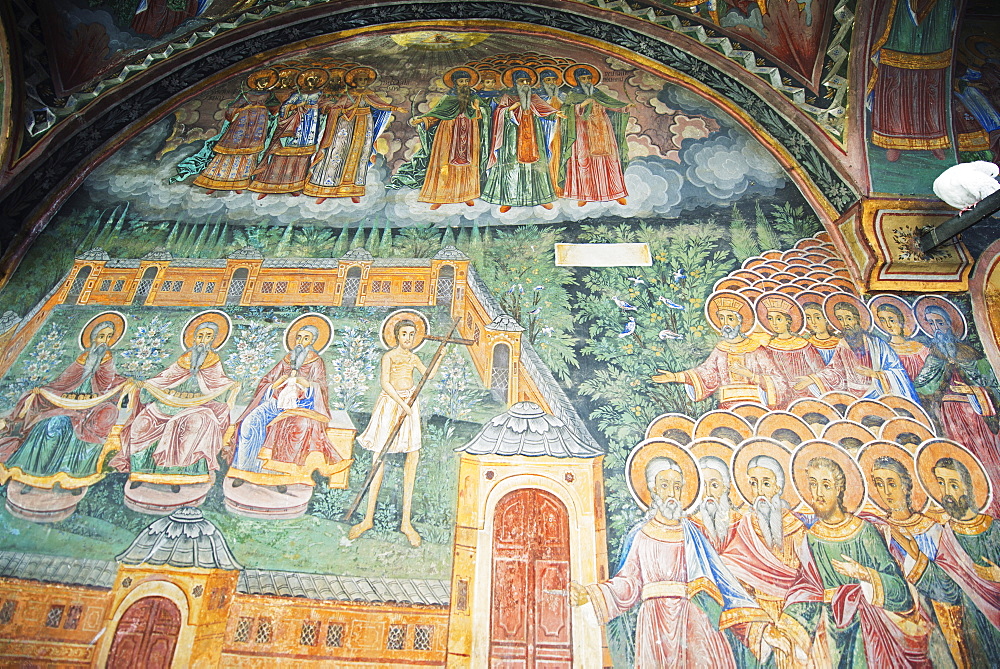 Church of the Holy Virgin, mural frescos by Zahari Zograf, Troyan Monastery, Bulgaria, Europe