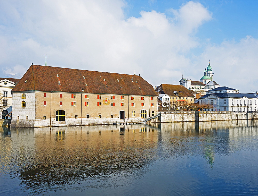 Waterfront and Cathedral, Solothurn, Switzerland, Europe