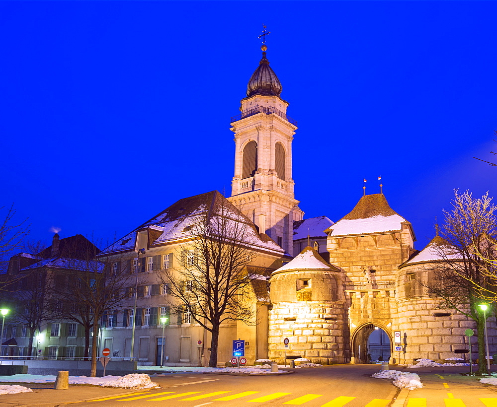 Baseltor city gate and St. Ursen Cathedral, Solothurn, Switzerland, Europe